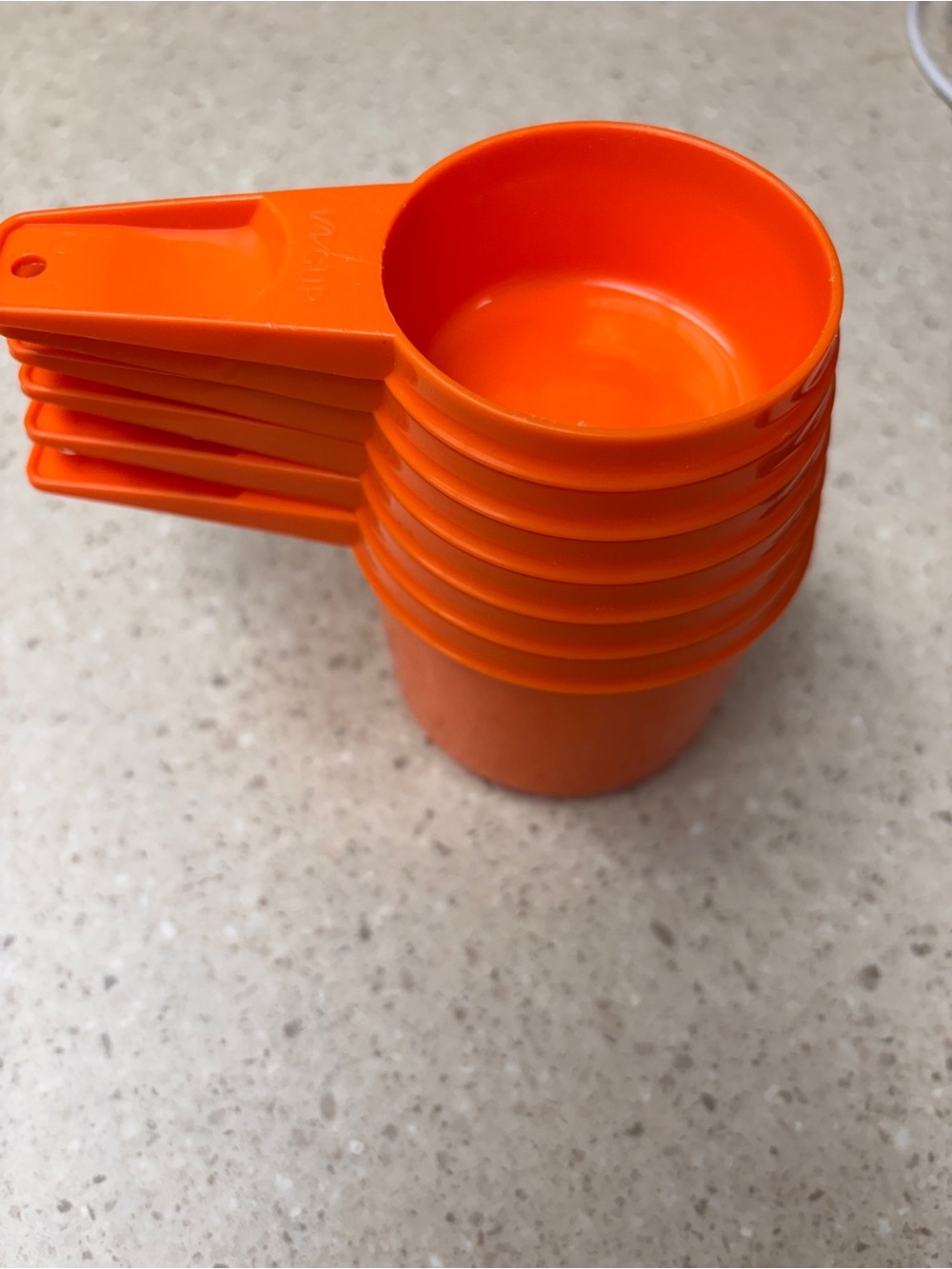 Vintage Tupperware Orange Plastic Measuring Cups set of 6 pieces